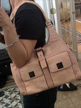 Coccinelle Embossed Croc Shoulder Bag – Blush Nude Pink